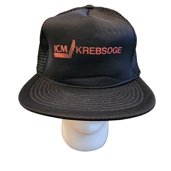 Vtg Snapback Trucker Hat With Mesh Back ICM Krebsoge Black Hat Speedway Cap OSFA - Picture 2 of 12